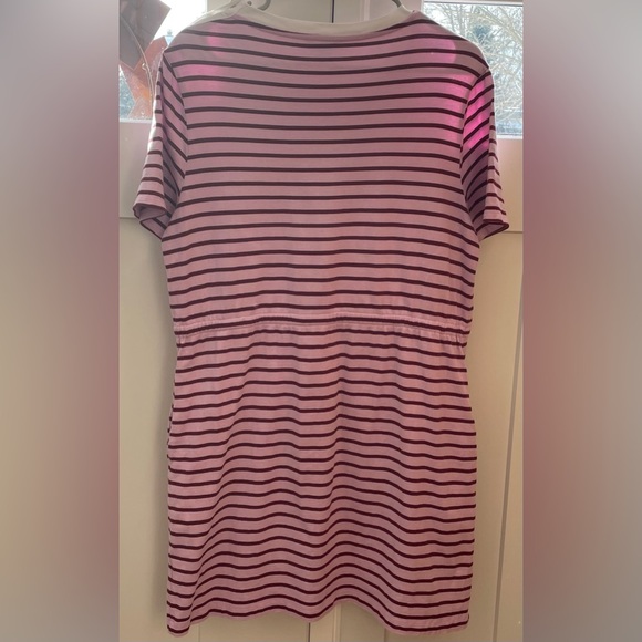 Draper James Tie Waist Tee Shirt Dress pink red stripe preppy large gold buttons - Picture 5 of 11